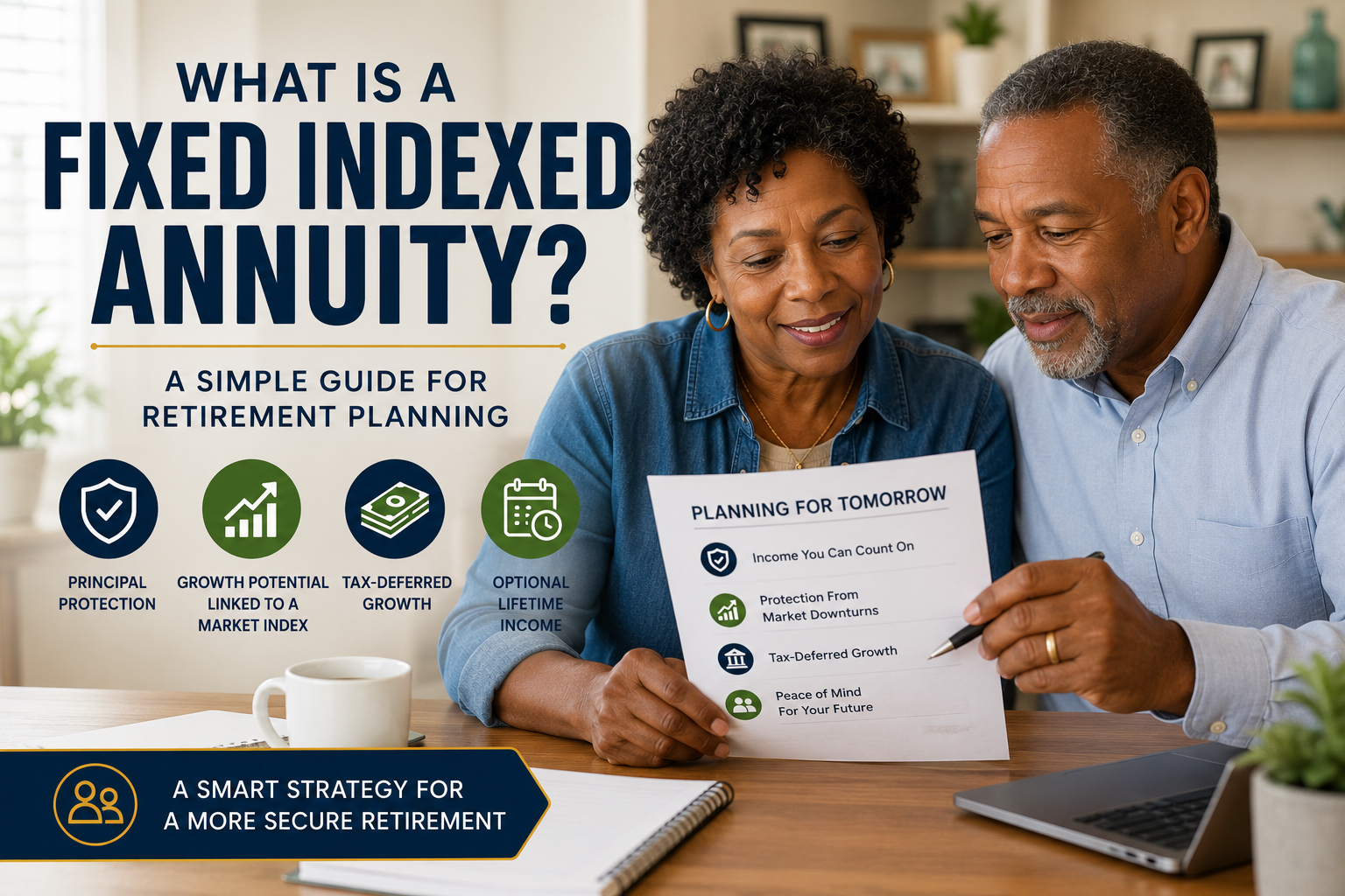 Retired couple learning about what a fixed indexed annuity is